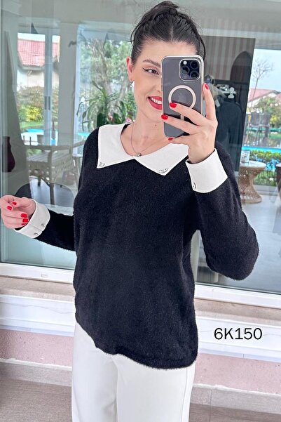 İnce Topuk Collared Stone Detail Bearded Knitwear Blouse 6K150