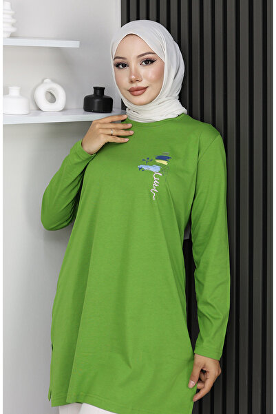 sefamerve Digital Fabric Slit Tunic 9135-03 Green