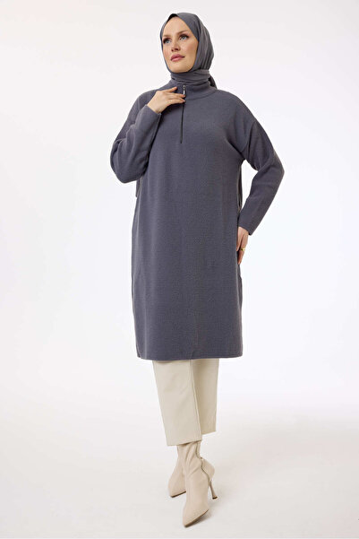 Suede Style 40956 - Stylish Comfortable Half Zipper Collar Short Women's Dress