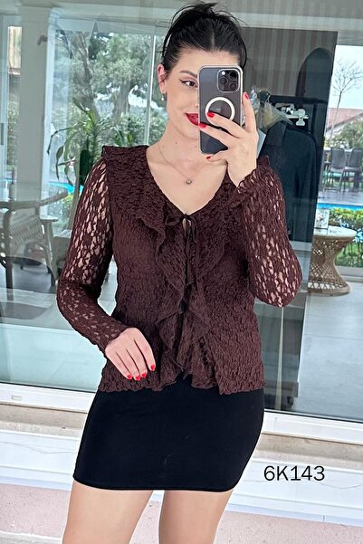 İnce Topuk Flounce Lace Blouse 6K143
