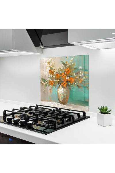 Arthub Panou Sticla Bucatarie, Protectie aragaz, Termorezistent, Flori, Grey ...