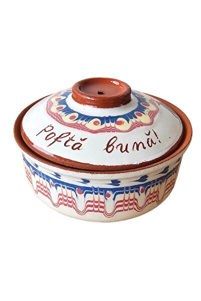 BRIO Ceramic bowl with lid, for serving, traditional model Pofta Buna, 550 ml