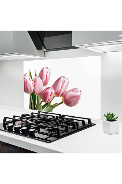 Arthub Kitchen Glass Panel, Stove Protection, Heat Resistant, Flowers, Pink T...