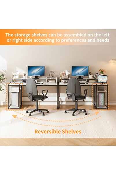 Bojasmiial Computer Desk Table - 54" Gaming Home Office Desk With Dual Storage Shelves and Triple Monitor Stand