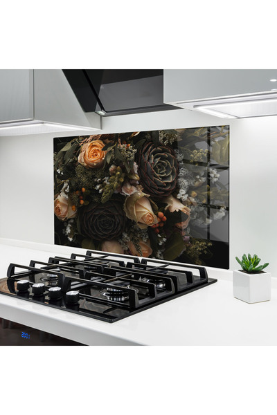 Arthub Panou Sticla Bucatarie, Protectie aragaz, Termorezistent, Flori, Luxur...