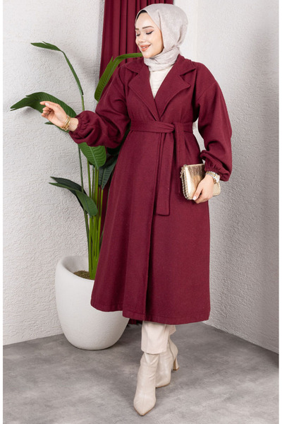 sefamerve Double-Breasted Collar Cashmere Coat 2059-06 Claret Red
