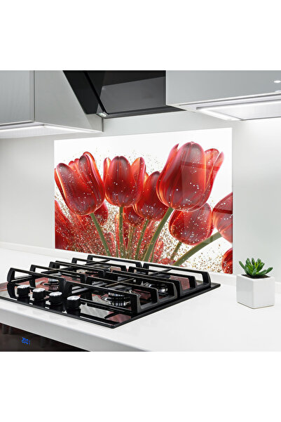 Arthub Panou Sticla Bucatarie, Protectie aragaz, Termorezistent, Flori, Glitt...