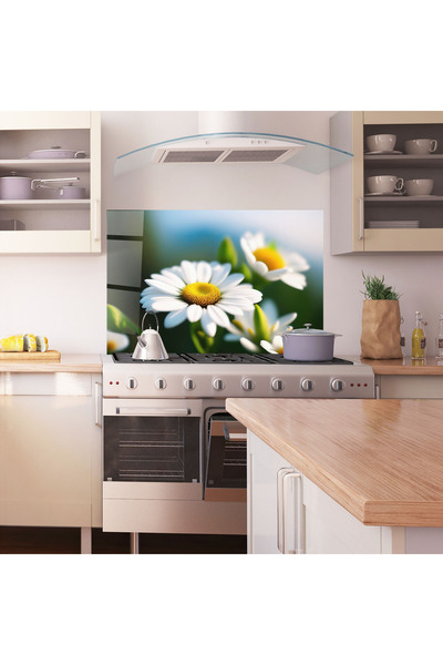 Arthub Kitchen Glass Panel, Stove Protection, Heat Resistant, Flowers, Daisy In The Sun