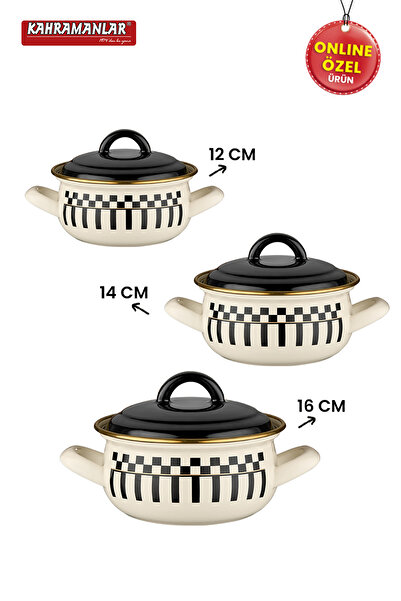 Kahramanlar Prime Cream 3-Piece Enamel Mini Pot Set