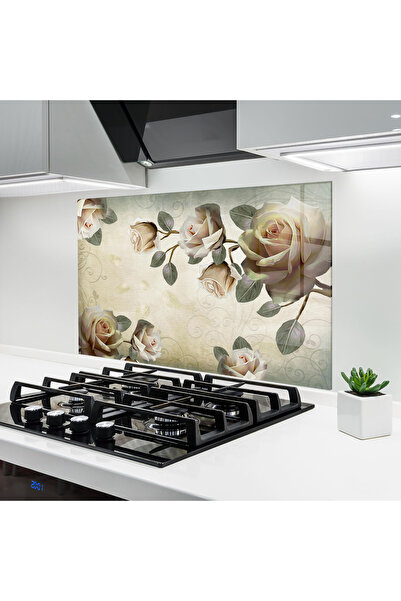 Arthub Kitchen Glass Panel, Stove Protection, Heat Resistant, Flowers, Rose T...