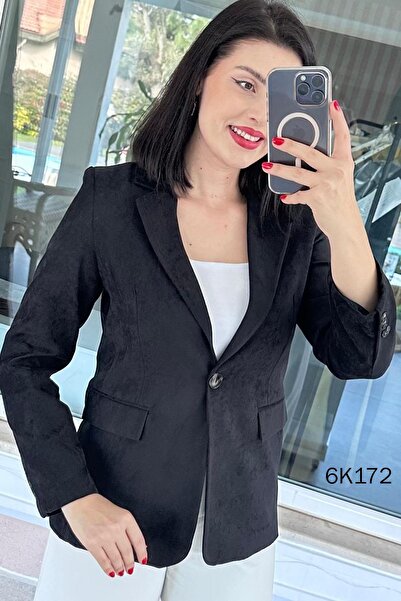 İnce Topuk Single Button Blazer Suede Jacket 6K172