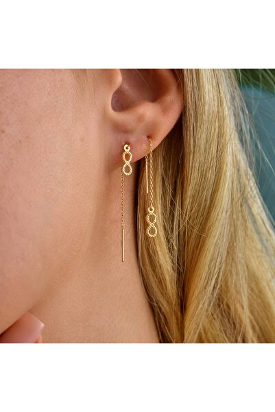 YCL JEWELLERY 14 Ayar Altın Zarif Sallantılı Sonsuzluk İşareti Küpe