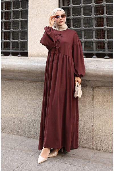 sefamerve Lace Detailed Comfortable Cut Hijab Dress 2171-06 Brown