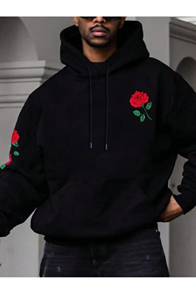 Hunors Sportswear & Company سويت شيرت روز مطبوع موديل للجنسين من القطن بغطاء رأس