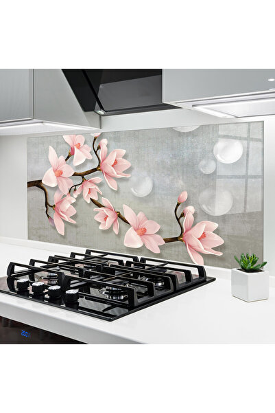 Arthub Panou Sticla Bucatarie, Protectie aragaz, Termorezistent, Flori, Pink ...