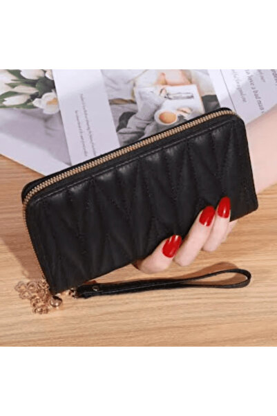 CRM Elegant Women's Wallet, Modern Design with Zipper, CRM, Black, 19 x 10 x 2 cm
