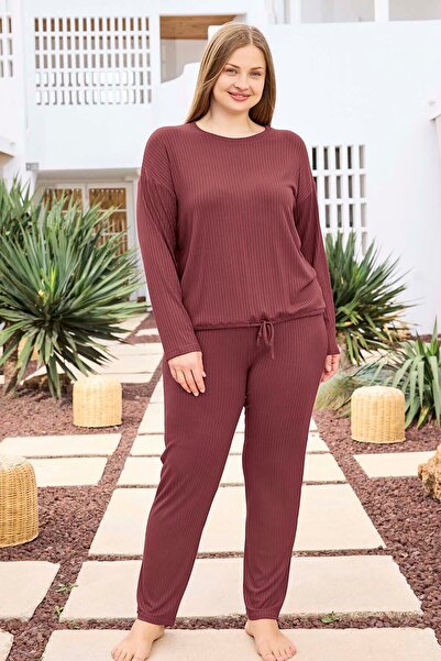 Aydoğan Plus Size Viscose Women's Long Sleeve Pajama Set 250470 Plum01