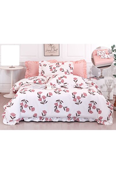 Casa de Vis Set lenjerie pat dublu, bumbac satinat, 180 x 200 cm, 6 piese, cu...