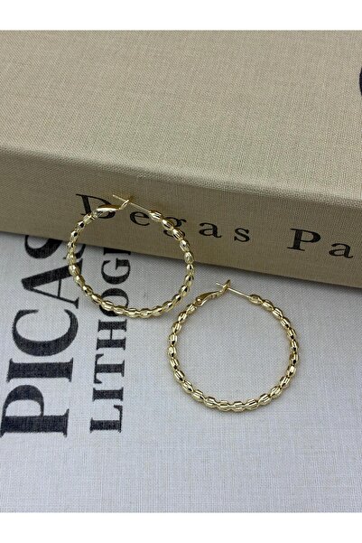 Hedef Bijuteri Gold Ring Honeycomb Model 4 cm Diameter Earrings