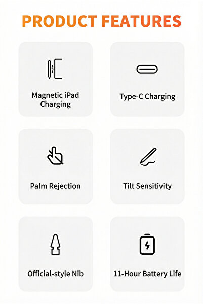 NO BRAND Smart stylus: Magnetic charging, tilt pressure, 11-hour battery life, full-screen touch blocking