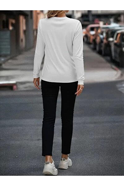 buğrahayalin Women's Long Sleeve Crew Neck Pocketed Viscose Two Thread Blouse and Pants Two Piece Set