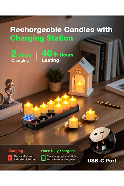 SoulBay Flameless Candles with Remote & Charging Base, 12pcs USB Rechargeable LED Votives