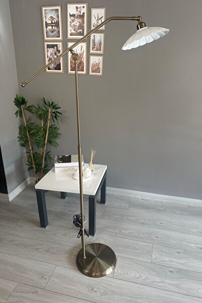 Bamyum Risso Beyaz Lambader Eskitme F Kol Hareketli Başlık Modern Dekoratif Metal Zemin Lambası