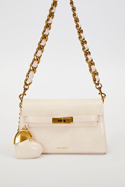 Levidor Cream Shoulder Bag with Heart Accessory Detail