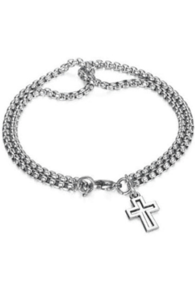 CRM Brățară dublă unisex cu pandantiv cruce, stil vintage, 20 cm