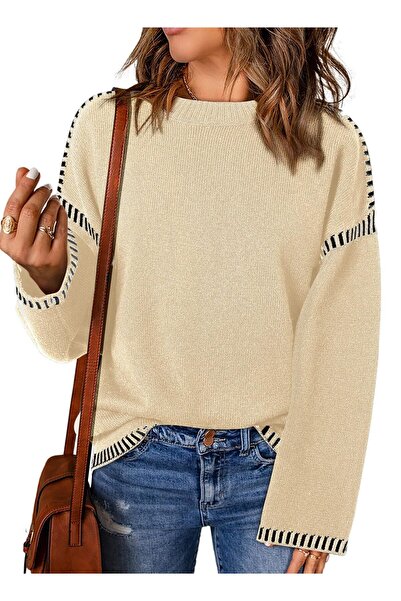 OEM Women's sweater, loose-fitting sweater, winter fashion, peach, size S