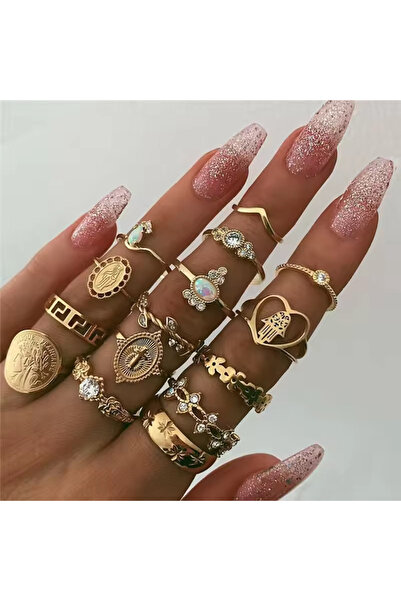elur malta Vintage Bohemian Style Altın Külçe Çapraz Kalp Fatima Yüzük Seti