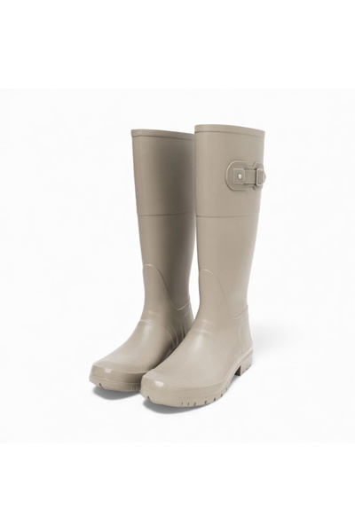 Friend & Trend Bej Mat Düz Taban Diz Altı Kadın Yağmur Çizmesi FT499