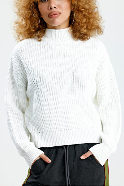 Figo Thessaloniki Knitting Mock Neck Oversized Women's Sweater