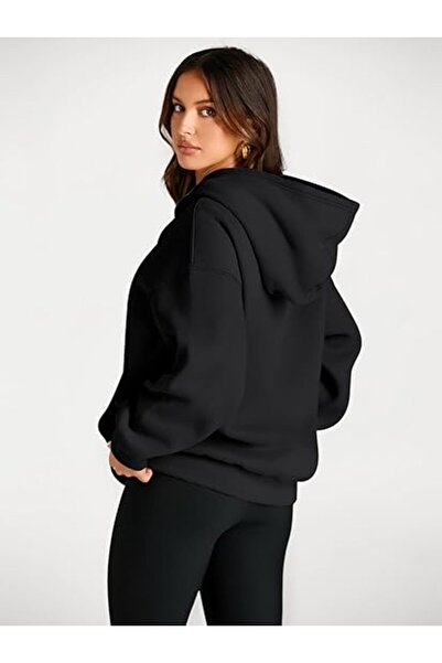 OEM Women's loose hoodie fleece sweatshirt, loose pullover, black, S