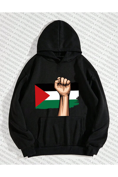 PENTLITH علم فلسطين مطبوع سترة رياضية للجنسين قصة فضفاضة 3 خيوط