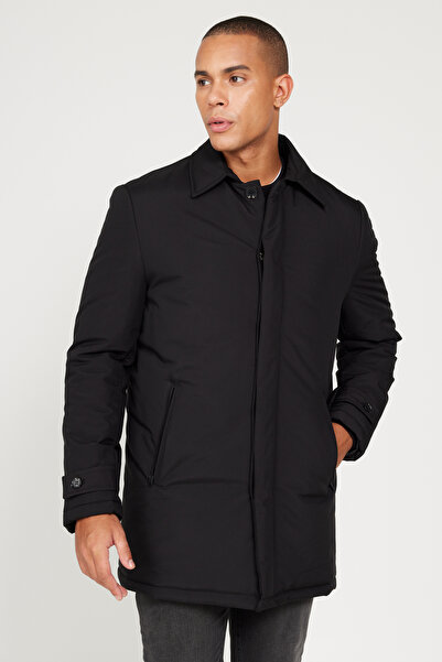 ALTINYILDIZ CLASSICS Black Standard Fit Regular Cut Shirt Collar Coat