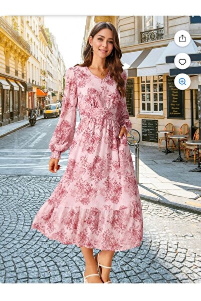 OMS Women's floral dress with V-neck