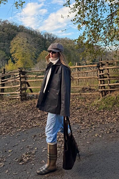 Laluvia Brown Velvet Coat with Attached Collar Detail - 5132