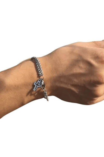 CRM Brățară dublă unisex cu pandantiv cruce, stil vintage, 20 cm
