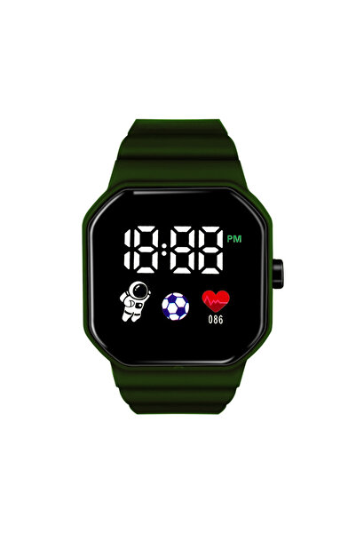 OEM C3-12 Astro Square LED Electronic Watch with Digital Sports Student Button-Military Green (Dark