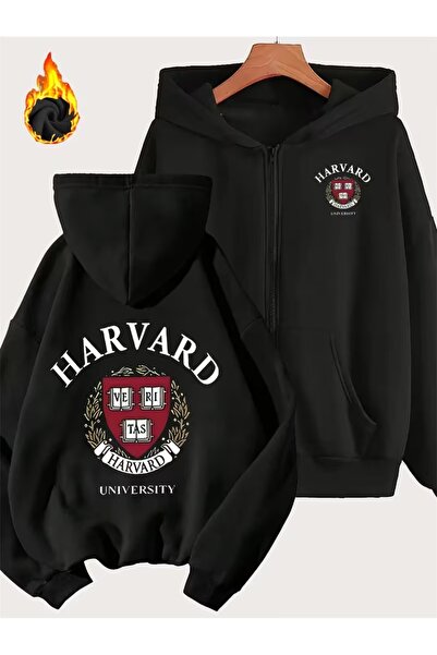 AEMİ Унісекс Гарвардський університет з принтом Oversize 100% бавовна Синьо-чорна худі з капюшоном