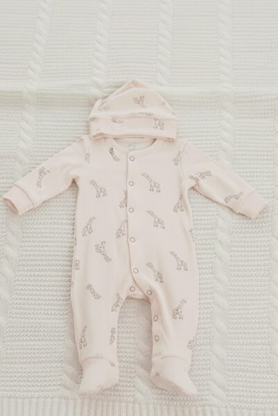 BABYİLAY Unisex Giraffe Patterned 2-Piece Baby Romper Set |   100% Cotton Bon...