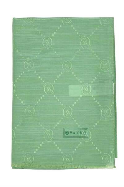Vakko Șal din bumbac și mătase - Monogramă - Verde apă