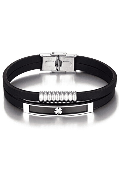 CRM Brățară bărbătească, CRM, dublă, neagră/argintie, 21 cm