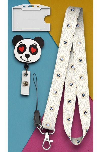 chic crazze Beyaz Temalı Nazar Boncuğu Desenli Boyun Askı İpi 3 lü Set Kimlik...