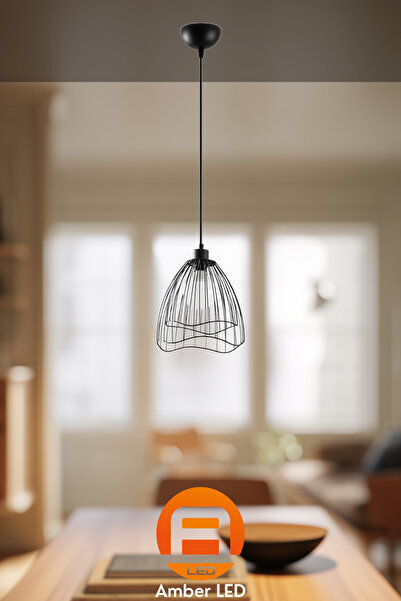 AmberLED Şık Tel Tekli Sarkıt Pütürlü Siyah E27 Uyumlu Aydınlatma