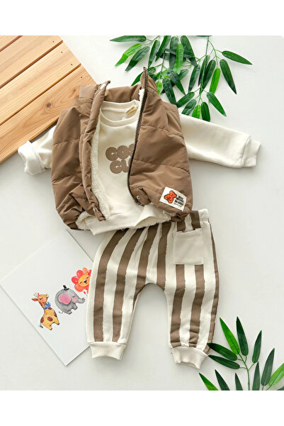 hümabebe Cozy Club Printed Inside Fur Vest Set Fleece-Lined Winter 3-Piece Suit