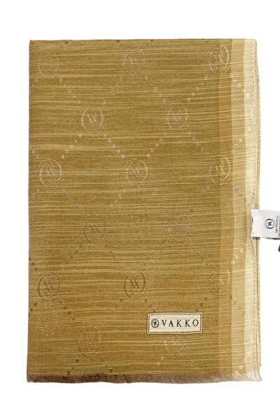 Vakko Βαμβακερό μεταξωτό σάλι - Ολόγραμμα - Camel