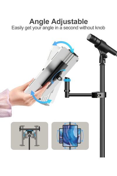 Elitehood Aluminum iPad Holder for Mic Stand, 360° Swivel Tilt Adjustable Tablet Holder (4–13in)