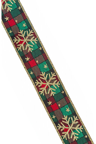 FANTASTIC KURDELE Luxury Woven Red Green Plaid Christmas Ribbon | Glitter Snowflake Patterned Decorative Ribbon 25X10M